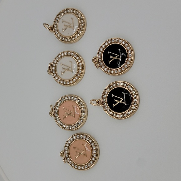 LV Gold Rhinestone Pearl Zipper Pull Charms - Picture 8 of 10